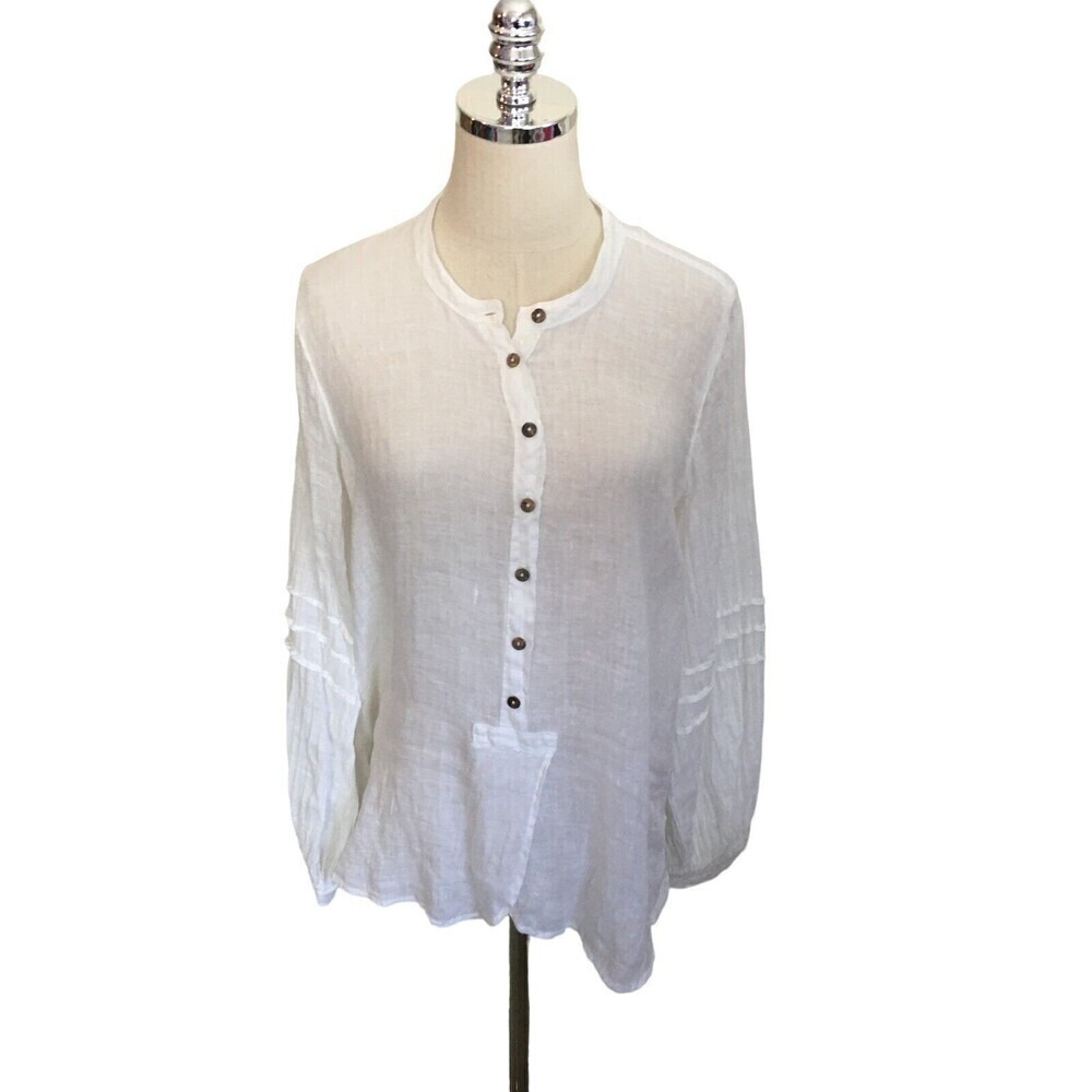Color Me Cotton Size Small White Top Long Sleeve Light Weight Linen Button Up